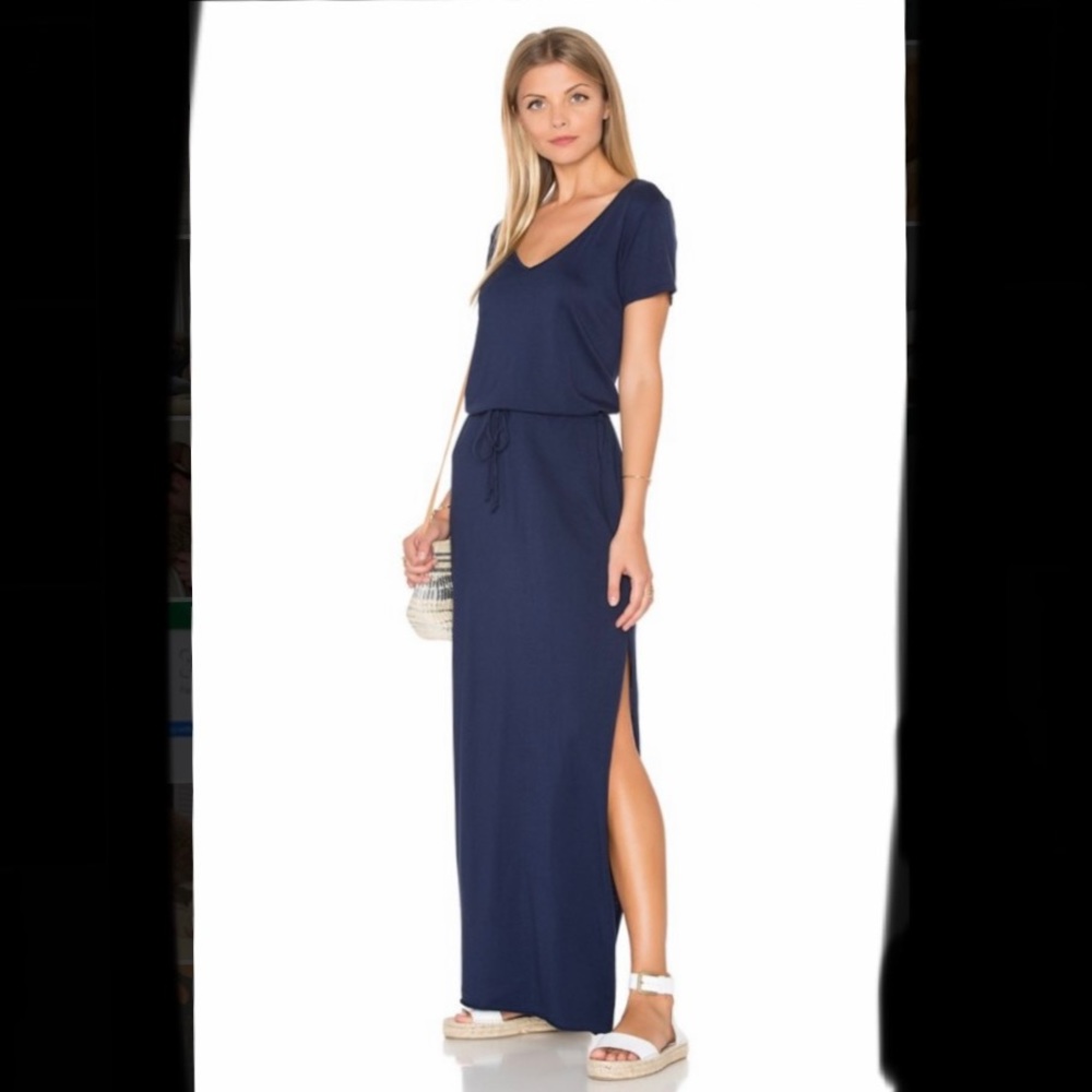 Michael Stars | V Neck Drawstring Maxi Dress in Navy | Size Small